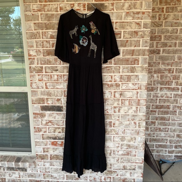 Zara Basic Rare Embroidered Animal Mesh Back Maxi - Picture 5 of 16